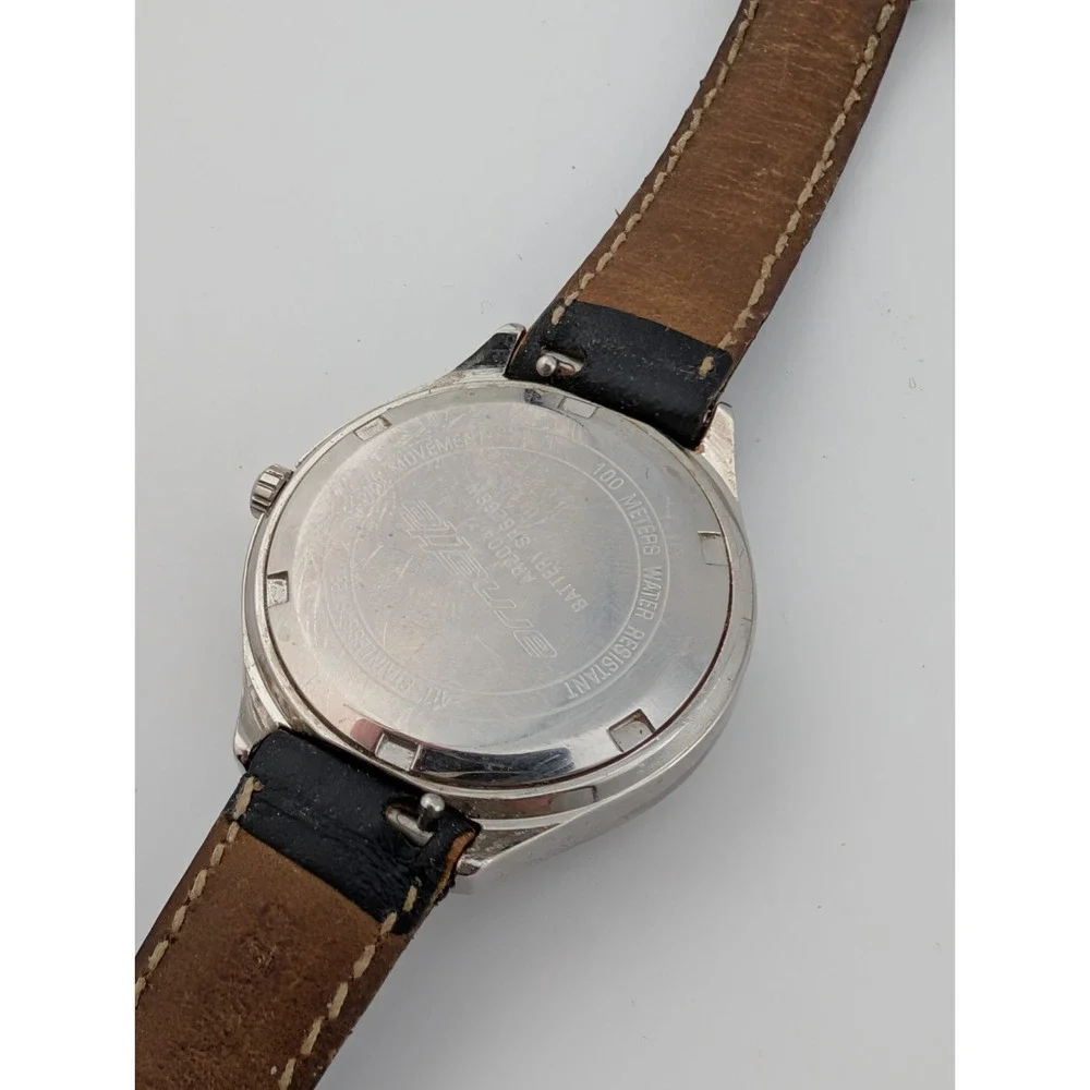 Arnette Watch‎ Womens 33mm Case 100M WR Black Leather Band- New Battery